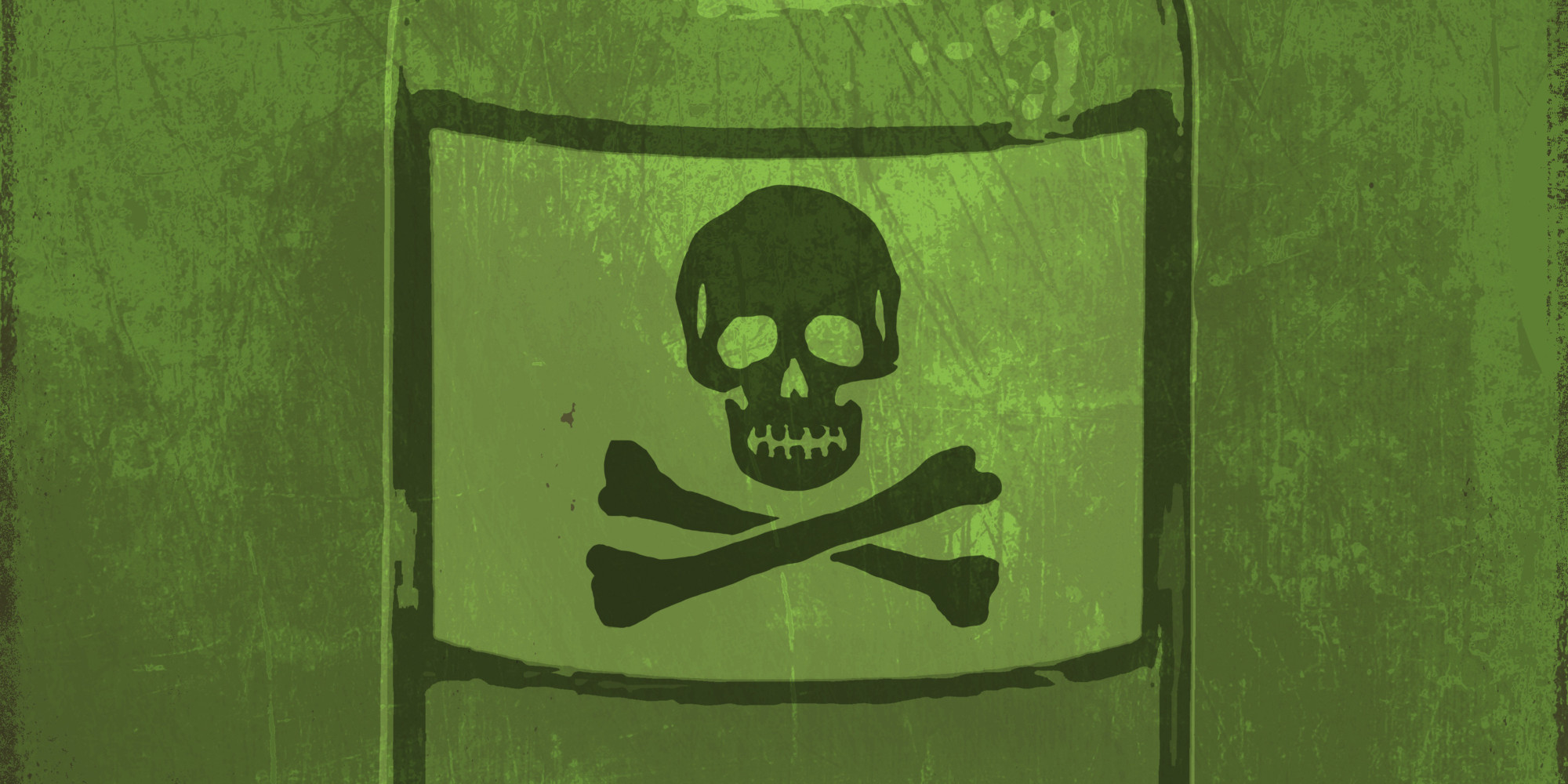 A painting of a bottle of poison with skull and crossbones