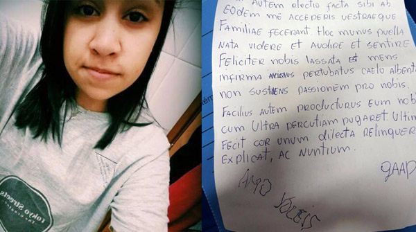 Menina se mata e deixa carta misteriosa em latim